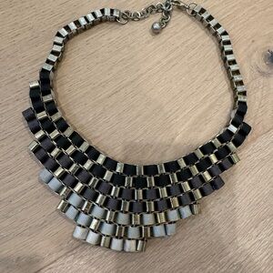 Express Black and Gold Ribbon & Metal Necklace